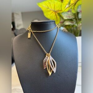 Coach Purple Leaf Pendant Charms Necklace 17”